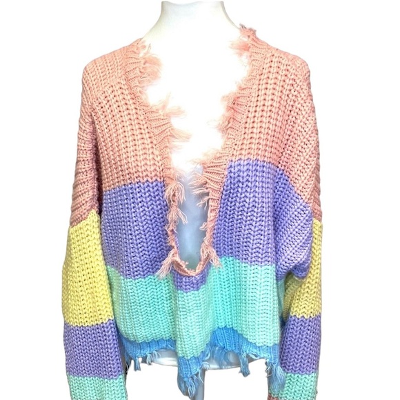 Storia “Candy Land” Distressed Fringed Sweater - Picture 2 of 5